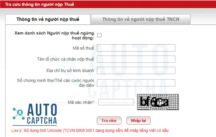Giải Captcha Tra cứu thông tin người nộp Thuế Giải Captcha Tra cứu thông tin người nộp Thuế